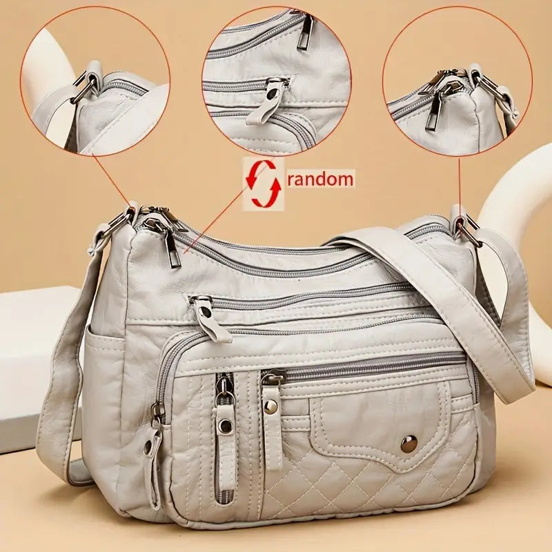 (Buy 1 Get 1 Free) Soft Vegan Multi Zipper Leather Shoulder Bag