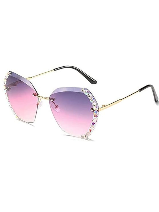 IMPORTED Rimless Diamond Designer Premium Lazer Finish Metal Frame Sunglasses || 400% UV Protection || Free Case