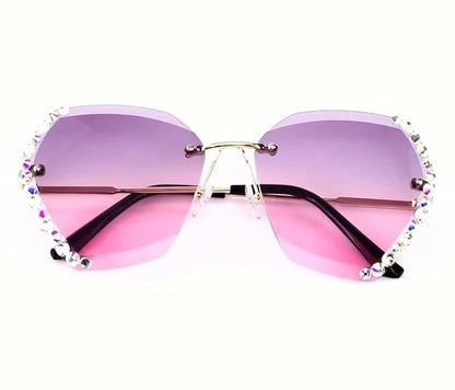 IMPORTED Rimless Diamond Designer Premium Lazer Finish Metal Frame Sunglasses || 400% UV Protection || Free Case