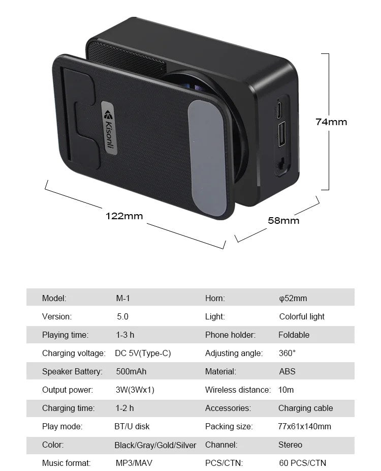 Phone Holder with Bluetooth Speaker & Wireless Charger