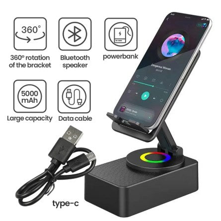 Phone Holder with Bluetooth Speaker & Wireless Charger