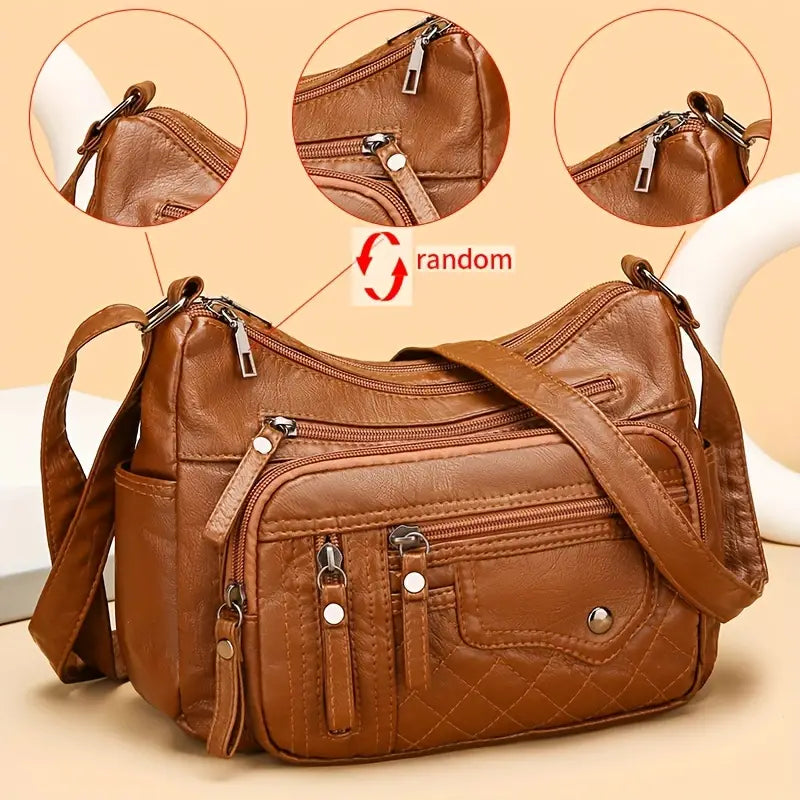 (Buy 1 Get 1 Free) Soft Vegan Multi Zipper Leather Shoulder Bag