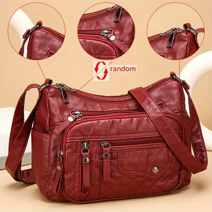 (Buy 1 Get 1 Free) Soft Vegan Multi Zipper Leather Shoulder Bag