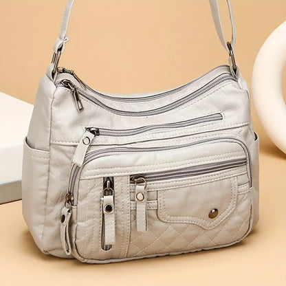 (Buy 1 Get 1 Free) Soft Vegan Multi Zipper Leather Shoulder Bag