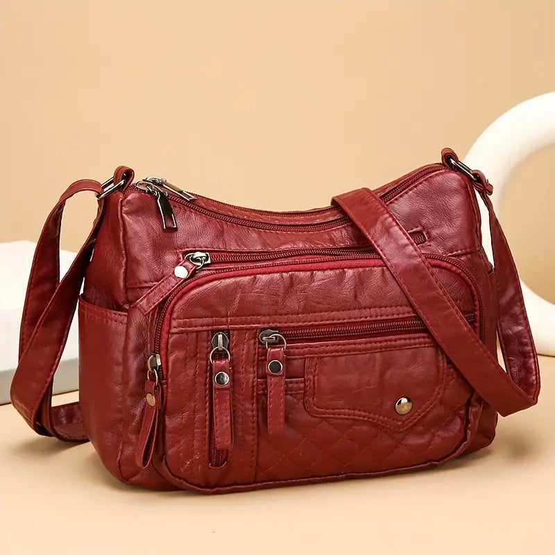 (Buy 1 Get 1 Free) Soft Vegan Multi Zipper Leather Shoulder Bag