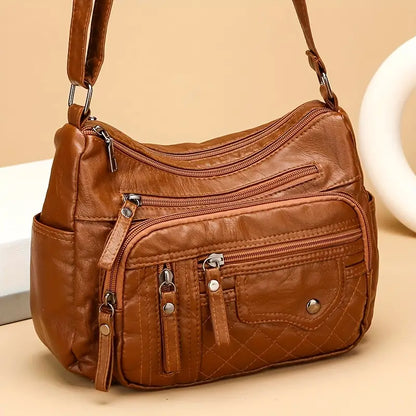 (Buy 1 Get 1 Free) Soft Vegan Multi Zipper Leather Shoulder Bag